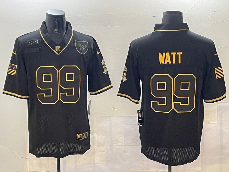 Men Houston Texans 99 Watt Black Gold 2024 Nike Limited NFL Jersey style 0108